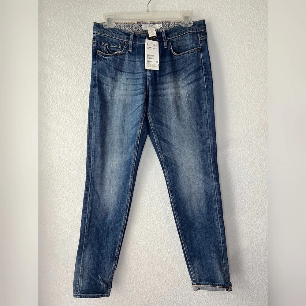 HM L.O.G.G Boyfriend Blue Distress Jeans Size 26.